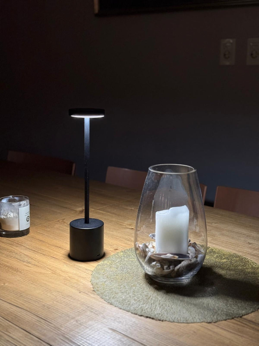 Lámpara Led Recargable Omio Touch Táctil 3 Tonos De Luz Negro