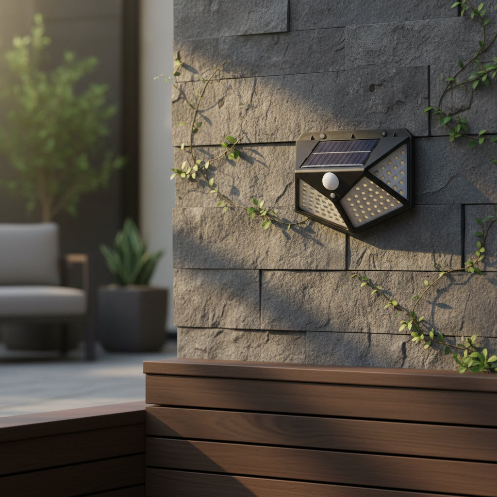 Lampara Exterior Farol Solar Omio Foco 15w Sensor Movimiento