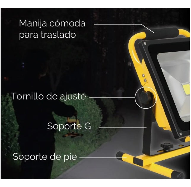 Reflector Led De Obra 50w Portatil Recargable Amarillo Blanco Frío