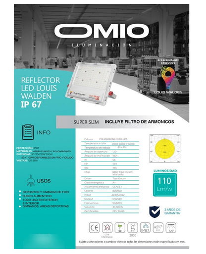 Foco Reflector Led 100w Ip67 Frío/cálido/neutro Louis Walden