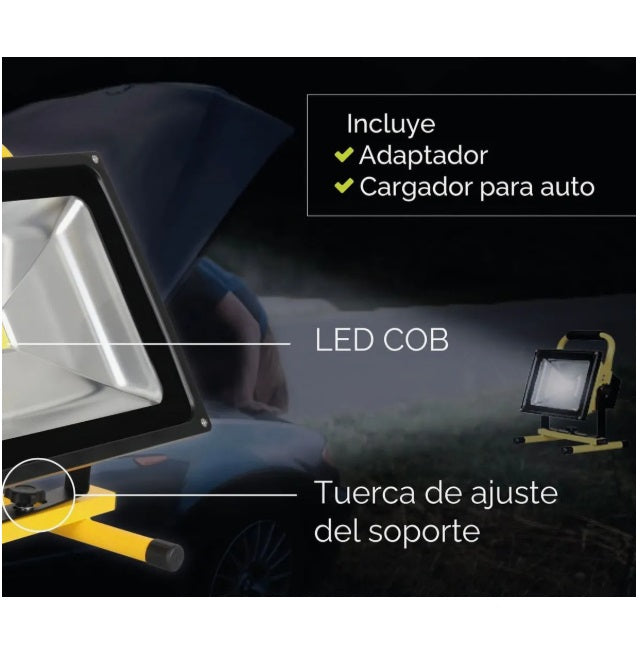 Reflector Led De Obra 50w Portatil Recargable Amarillo Blanco Frío