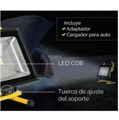 Reflector Led De Obra 50w Portatil Recargable Amarillo Blanco Frío