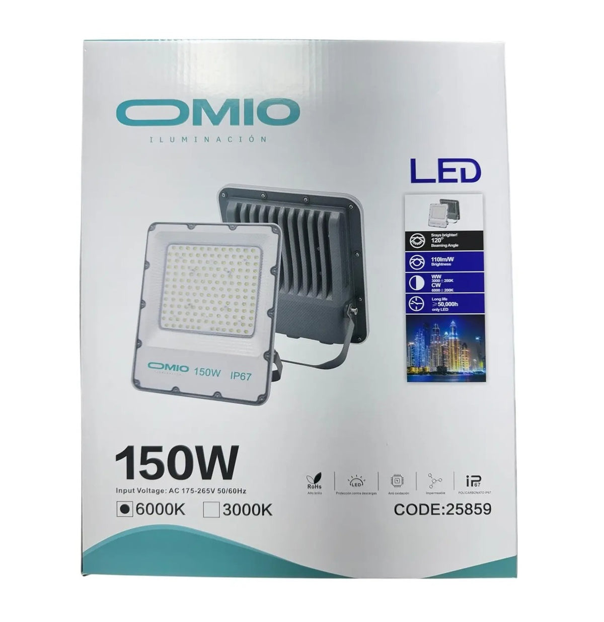 Reflector Led Omio 150w Policarbonato Frío/cálido/neutro