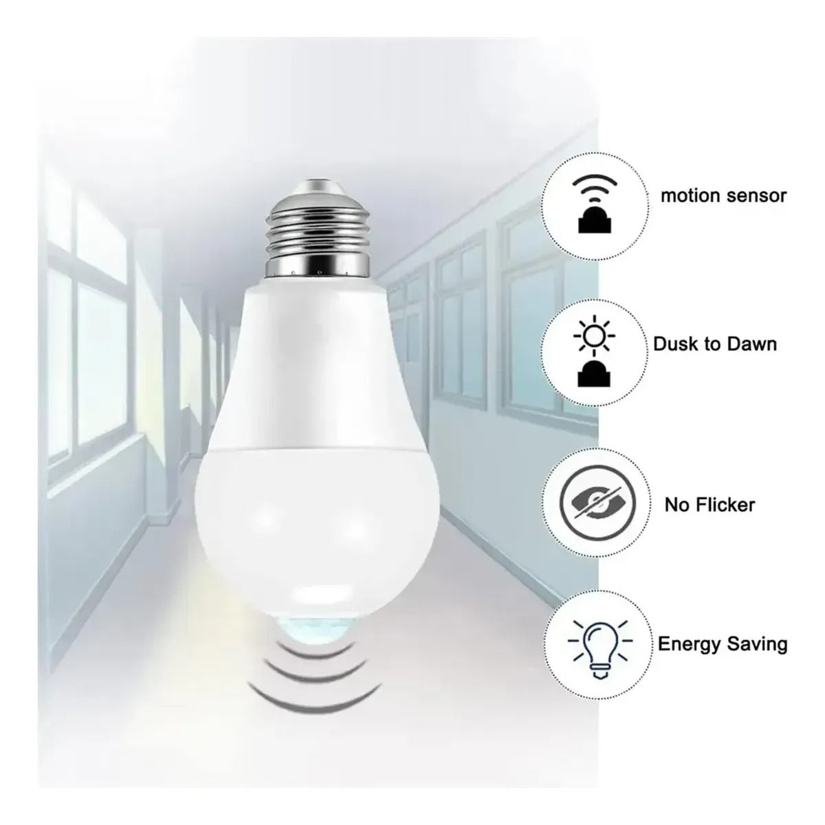 Lámpara Bulbo Led 7w Frío Sensor De Movimiento Y Fotocelula