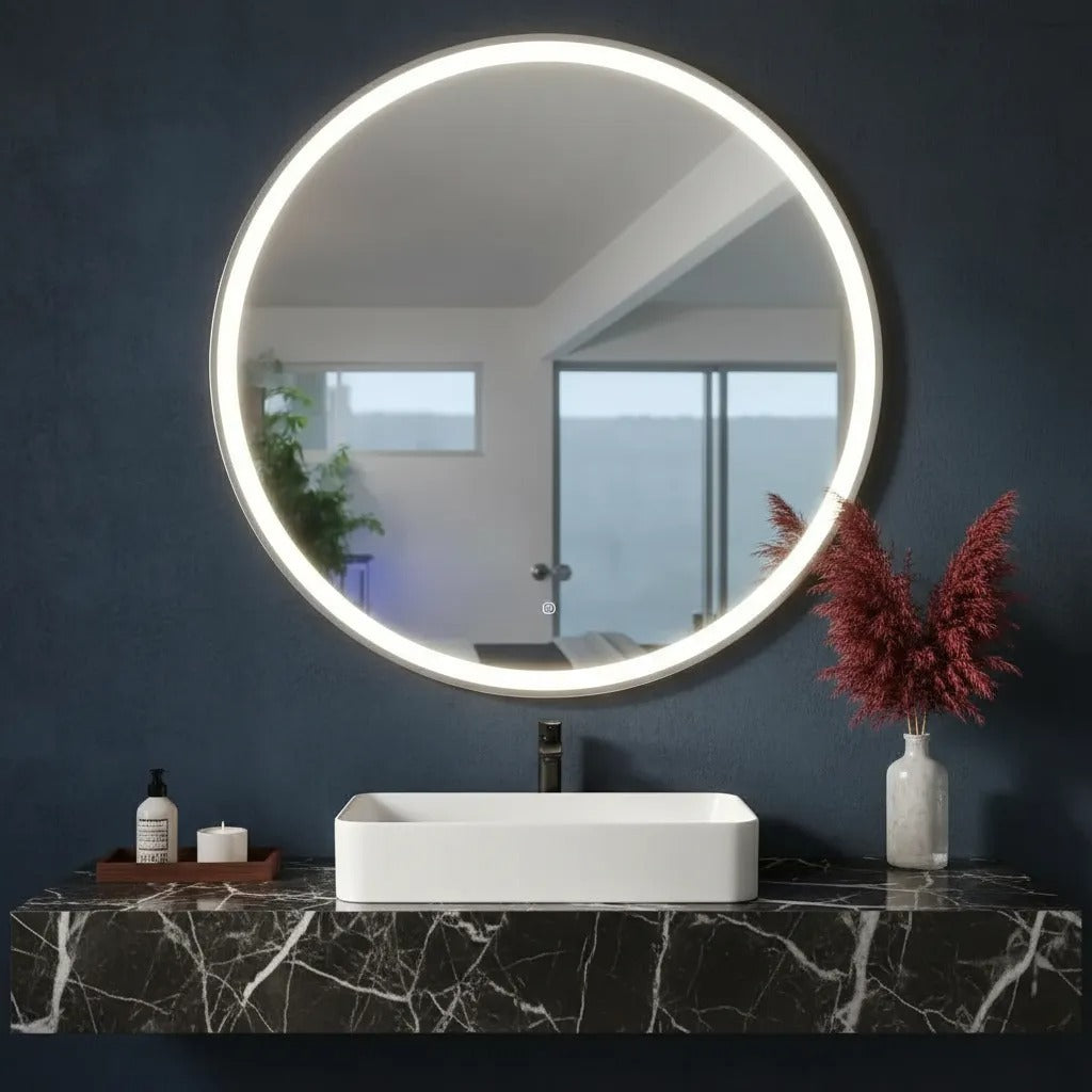 Espejo Redondo Omio Led Con Luz Ajustable 59.5cm Moderno