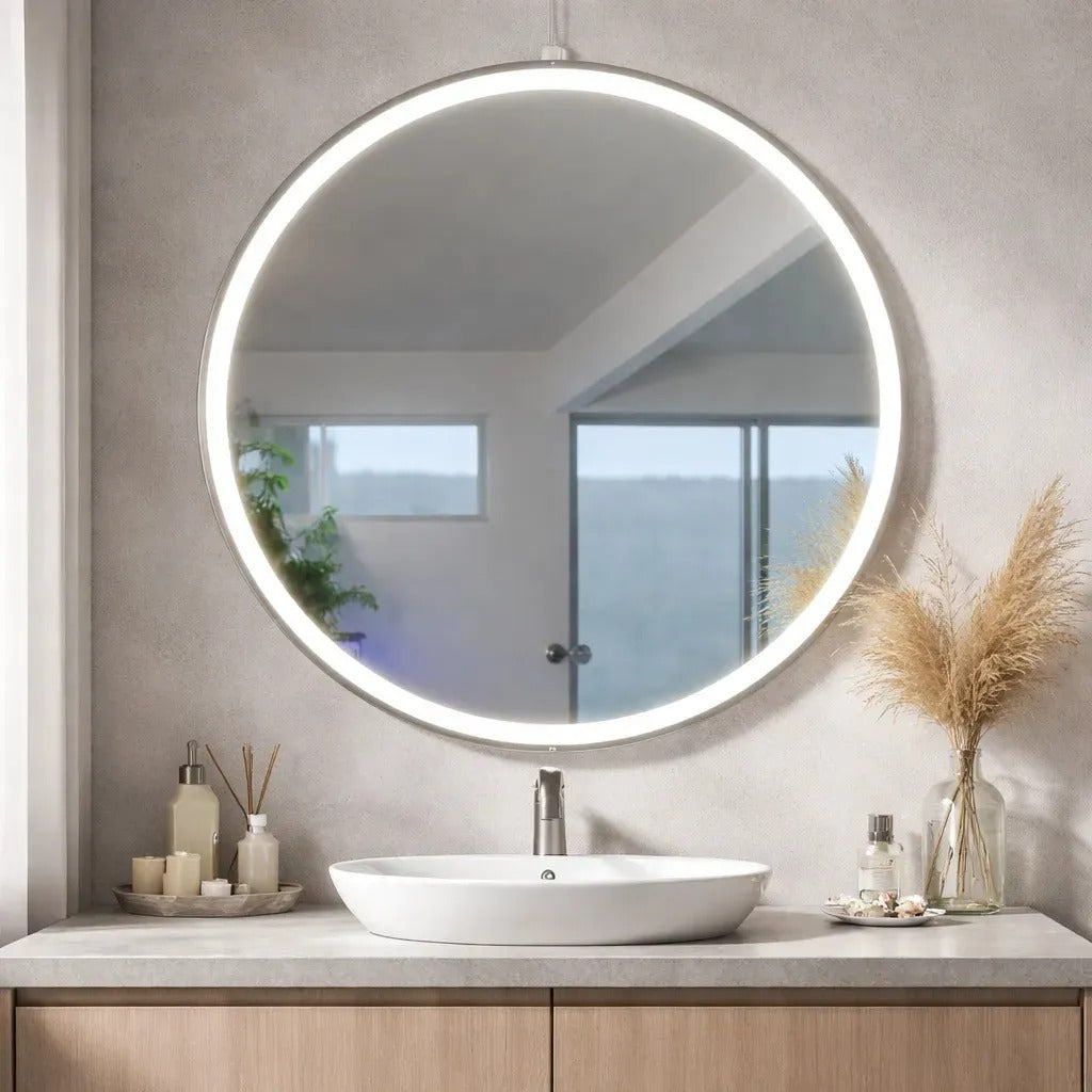 Espejo Redondo Omio Led Con Luz Ajustable 59.5cm Moderno