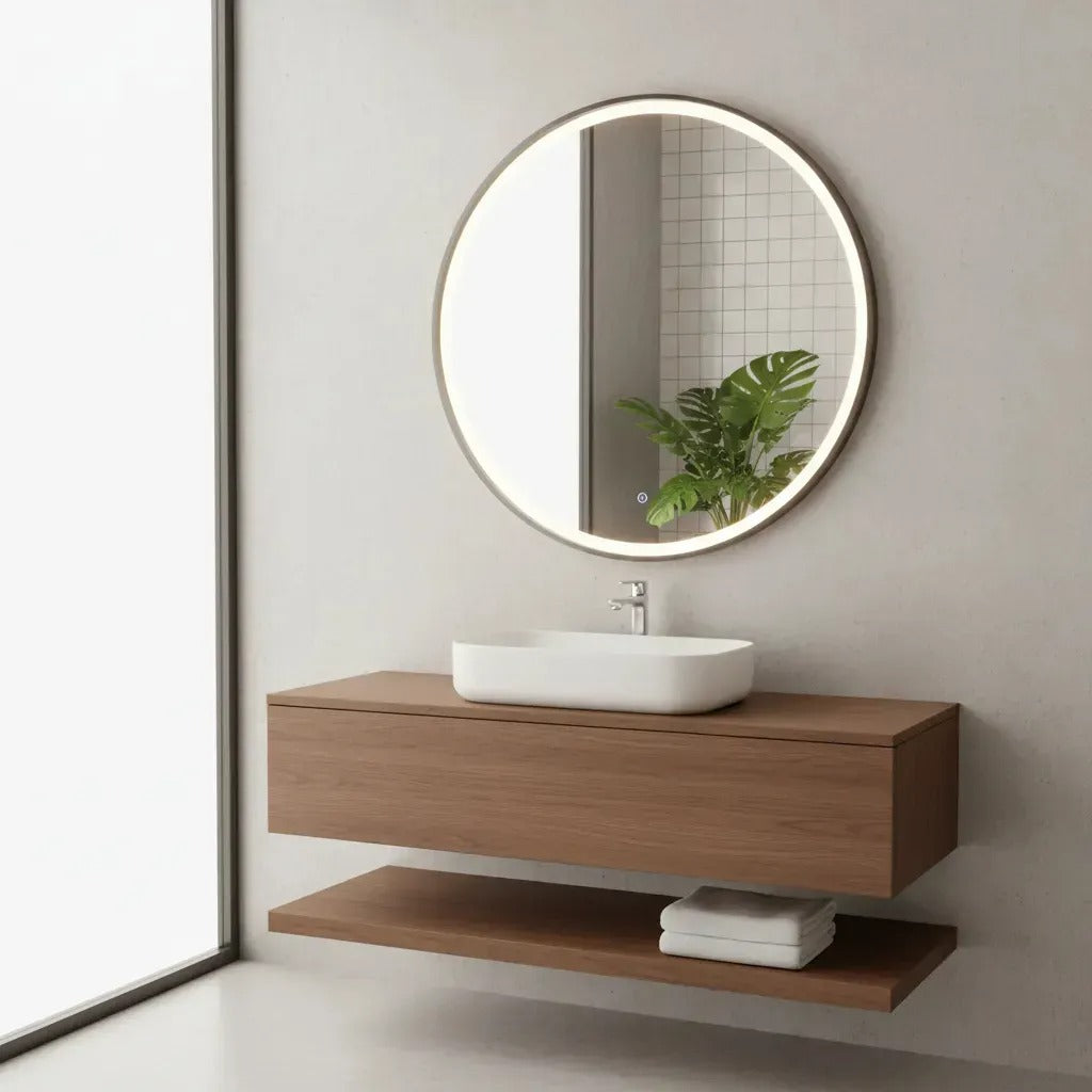 Espejo Redondo Omio Led Con Luz Ajustable 59.5cm Moderno
