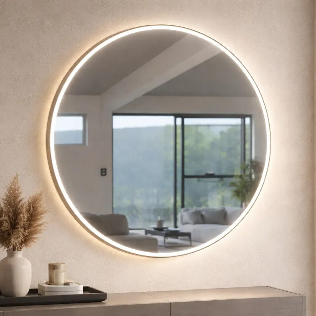 spejo Redondo Con Led 71cmts Borde Aluminio Color Gris