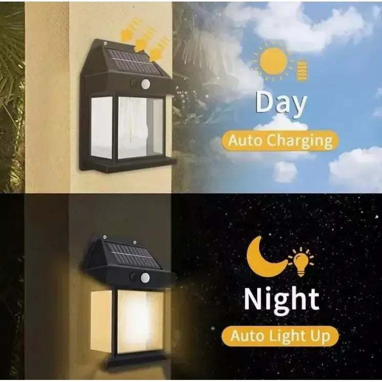 Lámpara Farol Solar Colonial Cálida Exterior Sensor Mov Omio